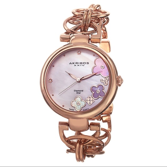 Akribos XXIV Accessories - Akribos XXIV Gold Diamond Floral Watch Brand New in Box